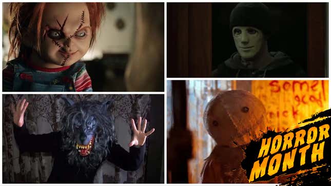 Clockwise from upper left: Curse Of Chucky (Universal Studios Home Entertainment), Hush (Netflix), Trick ‘R Treat (Warner Bros.), Creep (The Orchard)