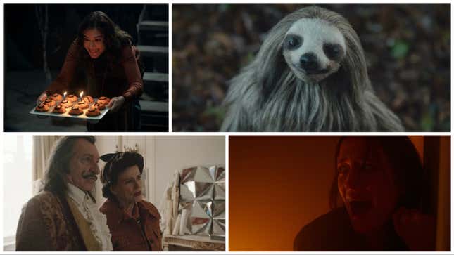 Clockwise from top left: Cobweb (Lionsgate), Slotherhouse (Gravitas Pictures), Nocebo (Shudder), Dalíland (Magnolia Pictures)